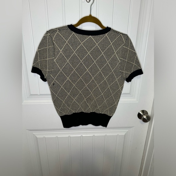 Zara Jumper Sparkle Gold Argyle Round Neck Pullover Sweater - Picture 5 of 6